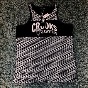 CROOKS AND CASTLES Lux Block Tank Top in BLACK/WHITE_Size: 4XL